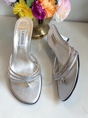 Vintage Caparros Silver Rhinestone Kitten Heels - Y2K Style - 8.5 B